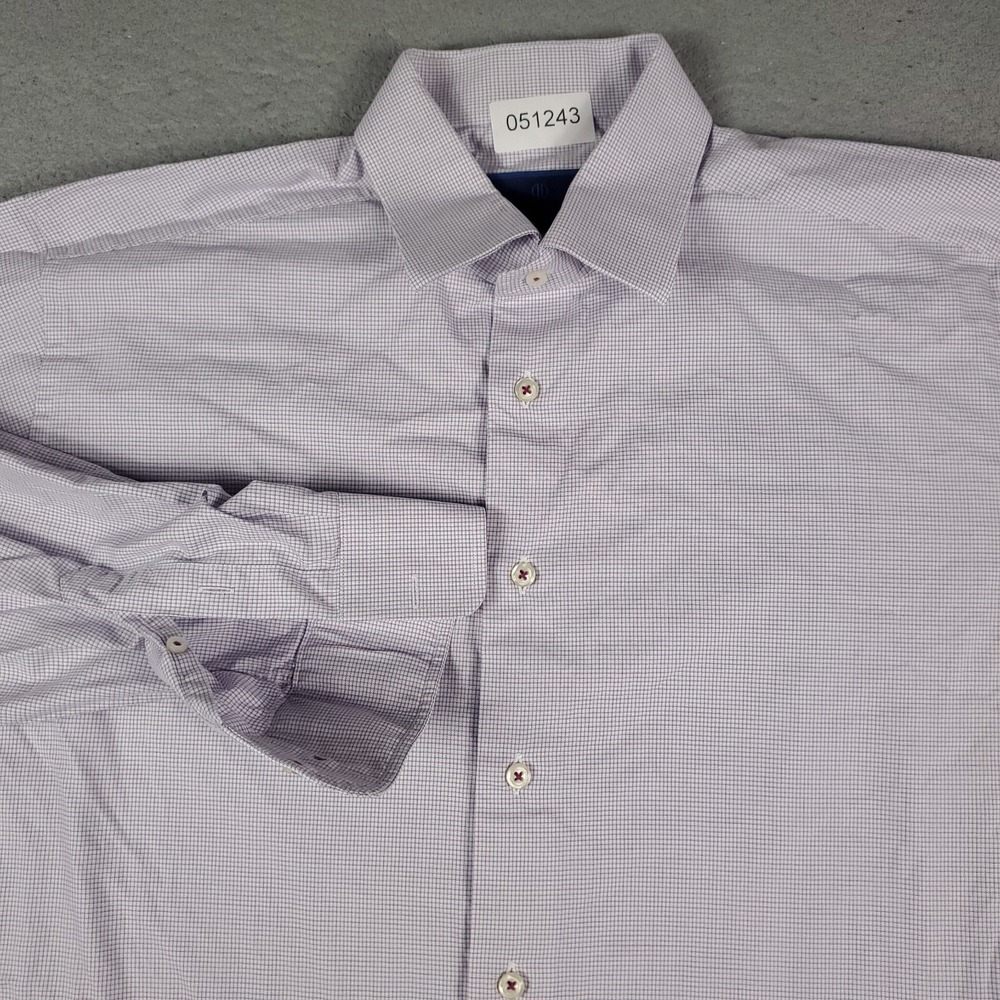 David Donahue Shirt Mens XL Purple Check Casual Button Up Long Sleeve